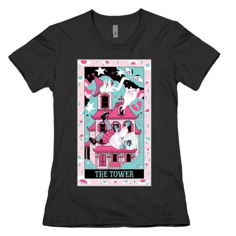 Creepy Cute Tarots: The Tower Haunted House Womens T-Shirt