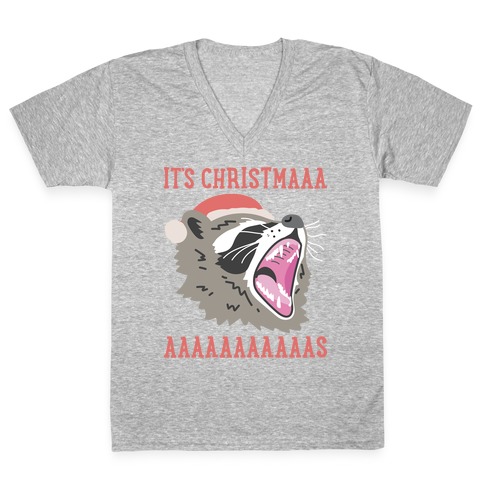It's Christmas Screaming Raccoon V-Neck Tee Shirt
