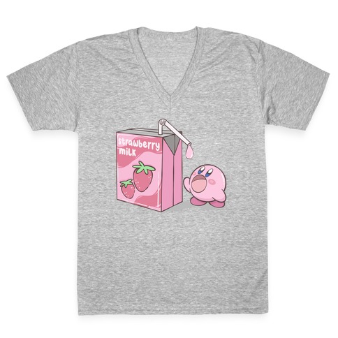 Strawberry Milk Kirby Parody V-Neck Tee Shirt