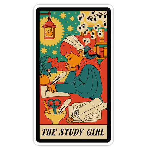 The Study Girl Tarot Card Die Cut Sticker