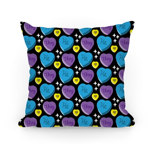 He/They Candy Hearts Pattern Pillow