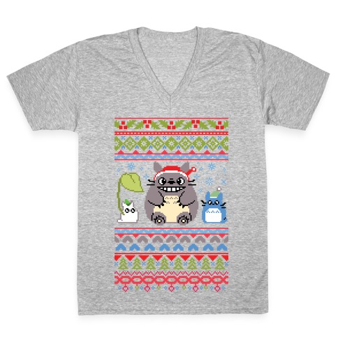 Totoro Ugly Christmas Sweater V-Neck Tee Shirt