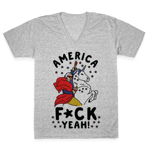 America F*ck Yeah Washington Unicorn V-Neck Tee Shirt