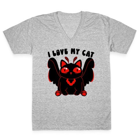 I Love My Cat Mothman V-Neck Tee Shirt