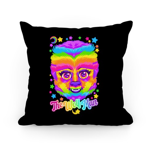 90s Neon Rainbow Wolf Man  Pillow