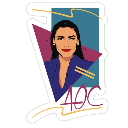 80s Style AOC Alexandria Ocasi-Cortez Parody Die Cut Sticker