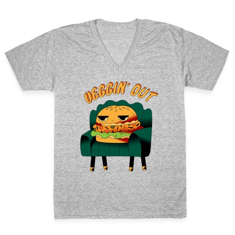 Veggin' Out Veggie Burger V-Neck Tee Shirt
