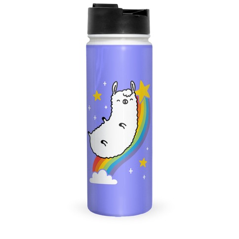 Llama On A Rainbow Travel Mug