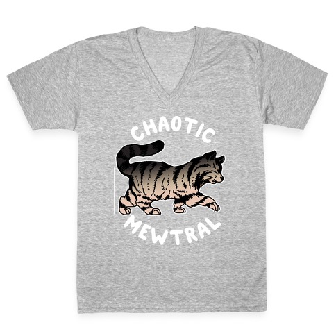 Chaotic Mewtral (Chaotic Neutral Cat) V-Neck Tee Shirt