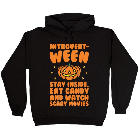 Introvert-ween Introverted Halloween Mashup Parody White Print Hooded Sweatshirt