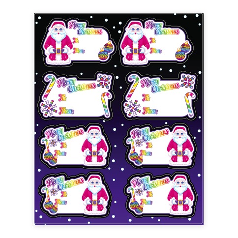 90s Neon Rainbow Christmas Gift Tags Stickers and Decal Sheet
