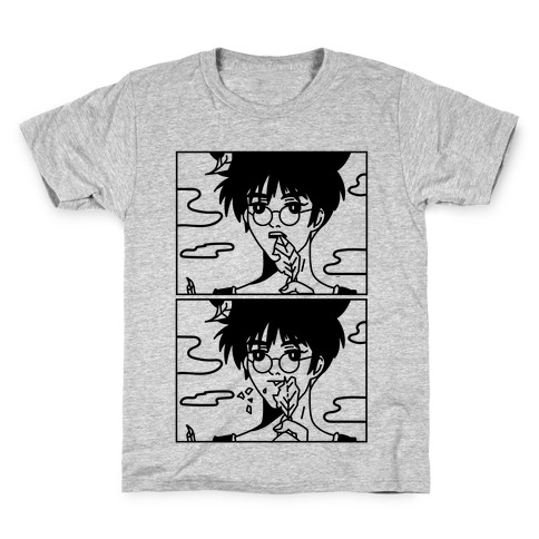 Anime Guy Eating a Leaf Kids T-Shirt