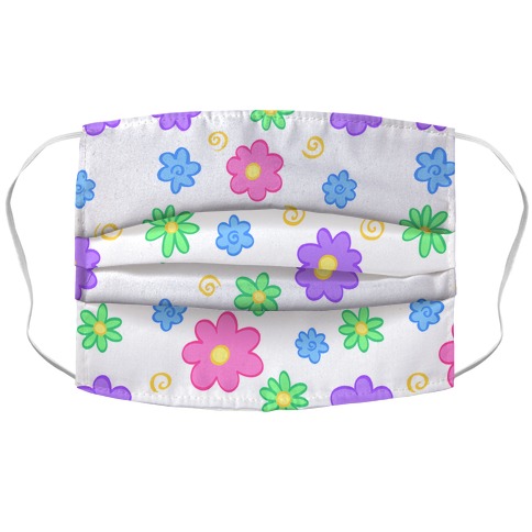 Doodle Flowers White Accordion Face Mask