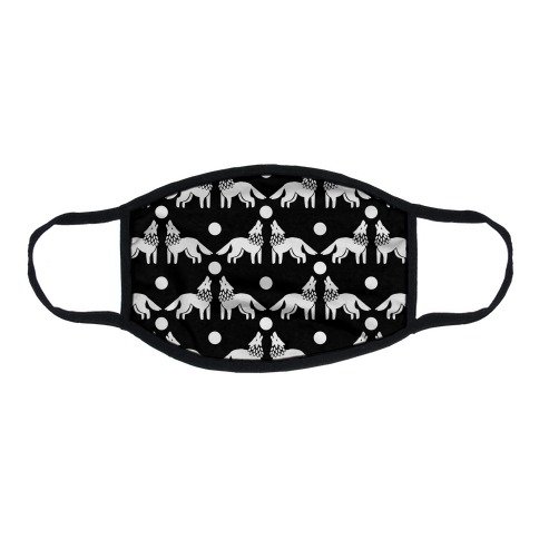Wolves Howling at Moon Boho Pattern Black and White Flat Face Mask