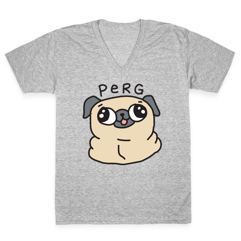 Perg Derpy Pug V-Neck Tee Shirt