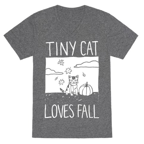 Tiny Cat Loves Fall V-Neck Tee Shirt