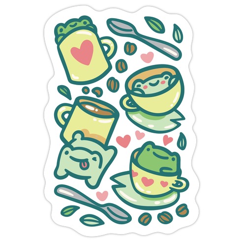 Coffee And Tea Frogs Die Cut Sticker