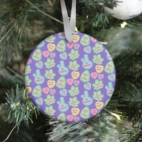 Weed Candy Hearts Pattern Ornament