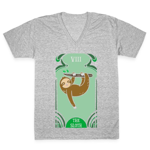 The Sloth Tarot Card (no outline) V-Neck Tee Shirt