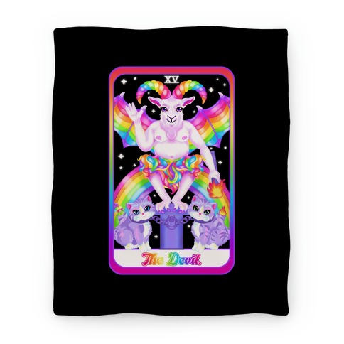 90s Neon Rainbow The Devil Tarot Blanket