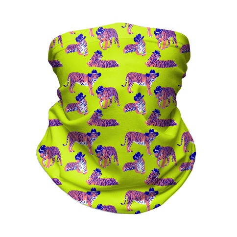 Tigers in Cowboy Hat Neon Pattern Neck Gaiter