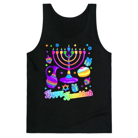 90s Neon Rainbow Happy Hanukkah Pattern Tank Top