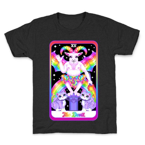 90s Neon Rainbow The Devil Tarot Kids T-Shirt
