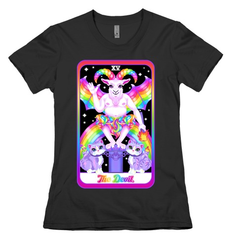90s Neon Rainbow The Devil Tarot Womens T-Shirt