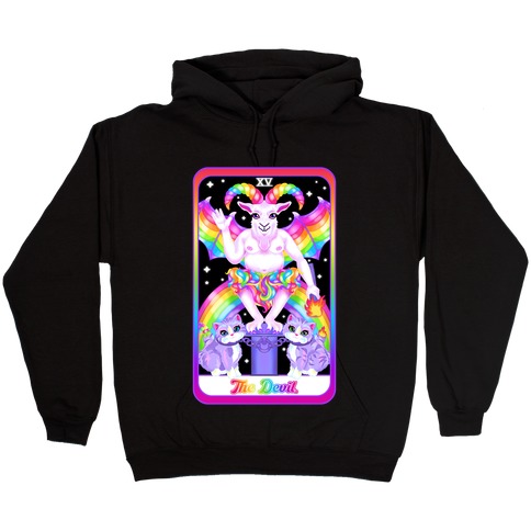 90s Neon Rainbow The Devil Tarot Hooded Sweatshirt