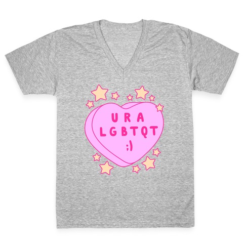 U R A LGBTQT Candy Heart V-Neck Tee Shirt