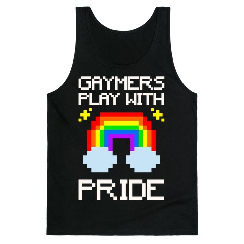 Gaymers Play With Pride White Print Tank Top