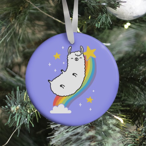 Llama On A Rainbow Ornament