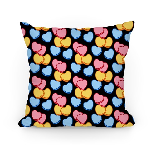 Candy Hearts Pattern Black Pillow