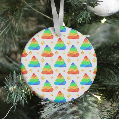 Rainbow Poop Pattern (White Background) Ornament