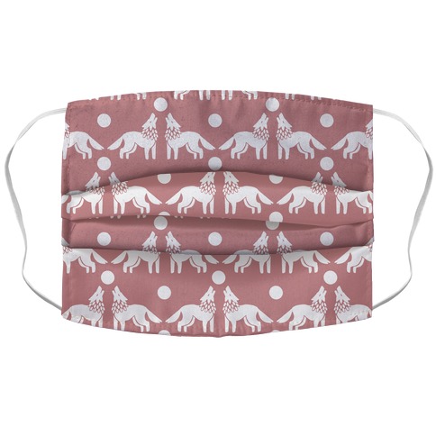 Wolves Howling at Moon Boho Pattern Dusty Pink Accordion Face Mask