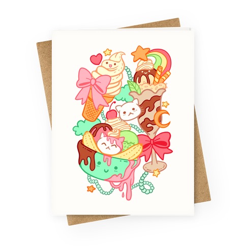 Cute Cat Sundae & Kawaii Ice Cream Greeting Card