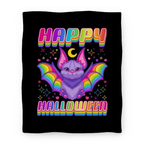 90s Neon Rainbow Bat Happy Halloween Blanket