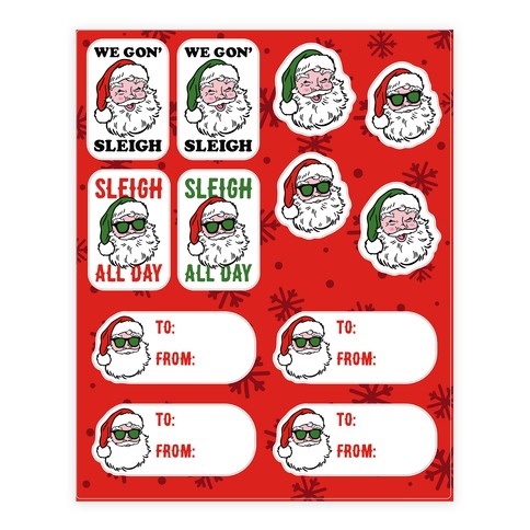 Sleighing Santa Gift Tags Stickers and Decal Sheet