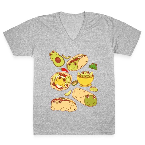 Mexican Food Frogs Pattern V-Neck Tee Shirt