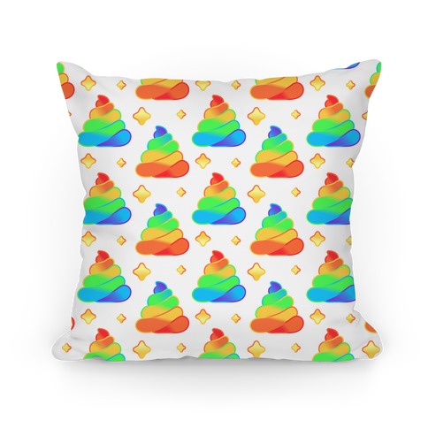 Rainbow Poop Pattern (White Background) Pillow