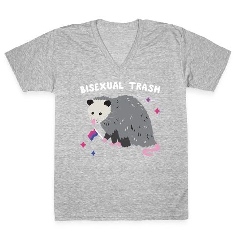 Bisexual Trash Opossum V-Neck Tee Shirt
