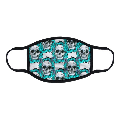 Skull on a Bed of Poppies Pattern Blue Flat Face Mask