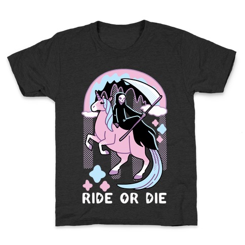 Ride or Die - Grim Reaper and Unicorn Kids T-Shirt