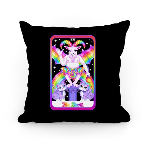 90s Neon Rainbow The Devil Tarot Pillow