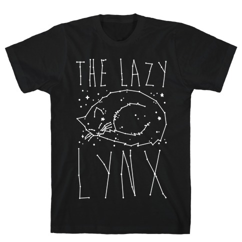 The Lazy Lynx Cat Constellation Parody White Print T-Shirt