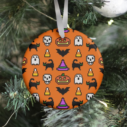 Pixel Halloween Pattern Ornament