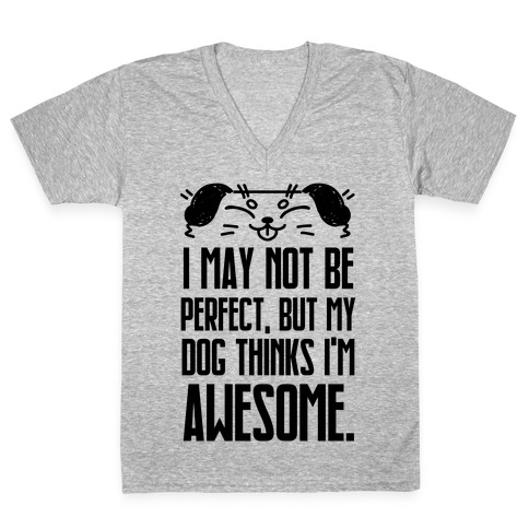 I May Not Be Perfect, But My Dog Thinks I'm Awesome. V-Neck Tee Shirt
