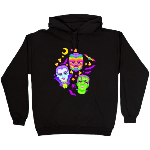 90s Neon Rainbow Monsters Pattern Hooded Sweatshirt