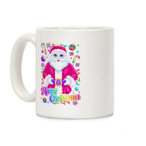 90s Neon Rainbow Santa Merry Christmas Coffee Mug