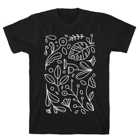 Black and White Plant Pattern T-Shirt